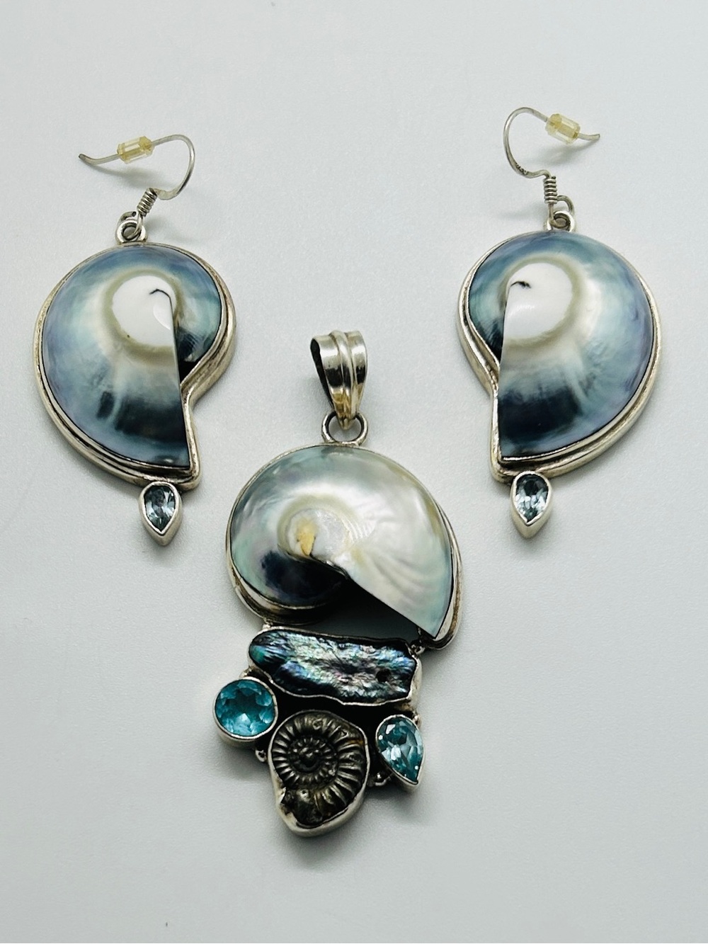 Vintage Style Blue Nautilus Shell Jewelry Set